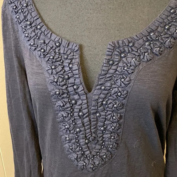 Banana Republic Women’s Medium Beaded Neckline Blouse V Neck Wide - Picture 2 of 6
